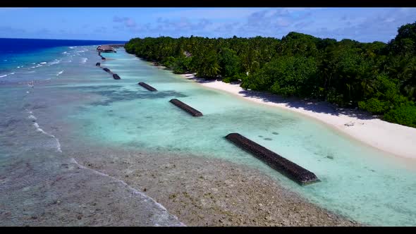 Aerial view panorama of paradise resort beach voyage by blue sea and white sandy background of a day