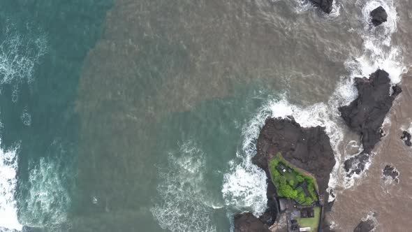 Aerial View. Aerial Drone Footage of Ocean Waves Crashing on Shore. Flying the Ocean. Giant Waves