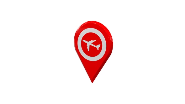 Red Airport Map Location 3D Pin Icon V1