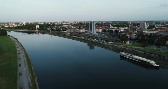 Aerial view of Drava river in Osijek, Croatia.