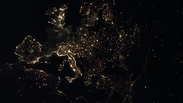 Satellite view over Europe Continent at night