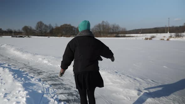 Ice skating on ice in winter