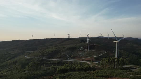 Aerial Footage of Wind Energy Converters at a Wind Farm