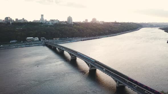 Aerial View of the Metro Bridge in Kiev Ukraine