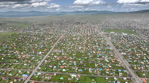 Aerial View of City Landscape of Colorful Houses in Mongolia