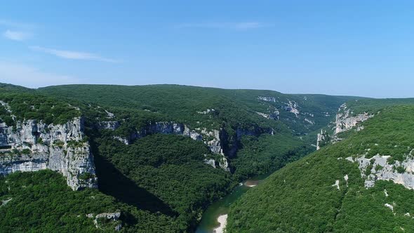 The gorges of the Ardeche in France seen from the sky