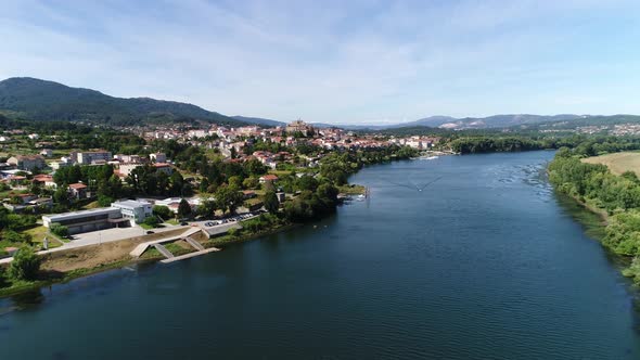 River Minho City Tuí View on Background Spain 4k