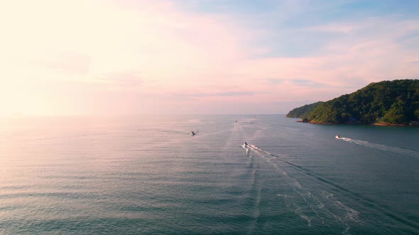 Many fishing boats were sailing in the sea near the bays and estuaries