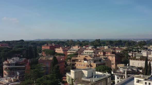 Aerial View of Residential District of Rome, Italy. Tilt Up Panoramic Shot.