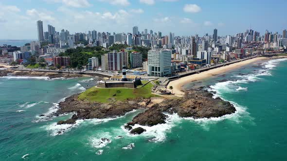 Aerial landscape at famous tourism place of coast city of Salvador, Bahia, Brazil.