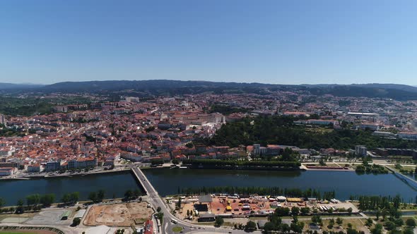 City View of Coimbra and River Mondego. Portugal 4k