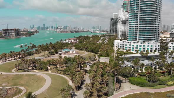 Amazing Aerial View of Miami Beach Coastline From Drone on a Sunny Day Slow Motion