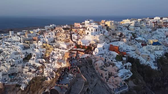 Aerial Panorama of Oia Town at Sunset Santorini