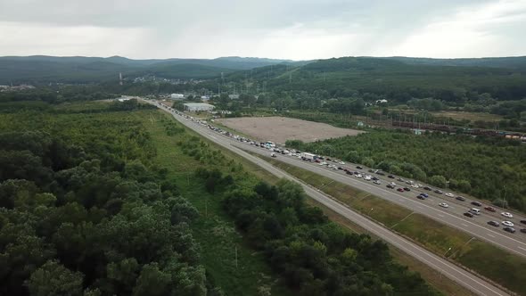 Drone Point of View - Aerial View of Freeway Rush Hour Traffic Jam Highway