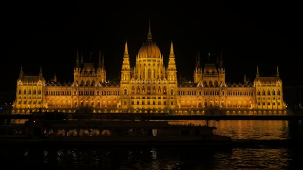 Budapest Hungary  night parliament building scene 4K 2160p 30fps UltraHD video - Hungarian national 