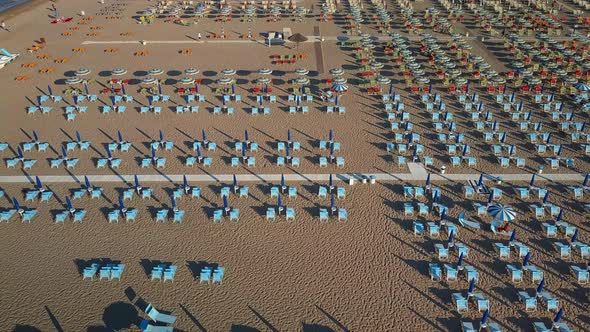 The Hundreds of Beach Chairs on the Coast of Rimini