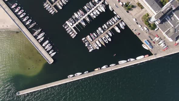 Top-down aerial view of Gdynia port at the Baltic Sea in Poland, Europe