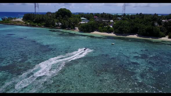 Aerial above landscape of paradise shore beach time by clear sea with white sand background of a day