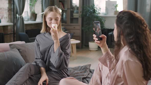 Girlfriends Recording Video Of Their Beauty Routine