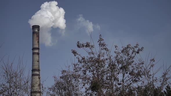 Smoke Comes From the Chimney. Air Pollution. Slow Motion. Ecology. Kyiv. Ukraine