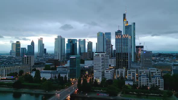 Financial District in Frankfurt Germany  Aerial View