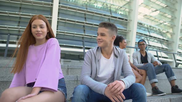 Teen Student Sitting Closer to Attractive Young Female, First Romantic Sympathy