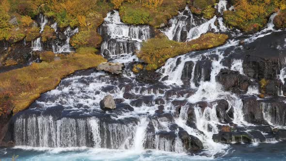 Hraunfossar Waterfalls in Autumn Iceland