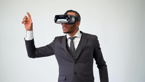 African-american Business Man Using a Virtual Reality VR Headset
