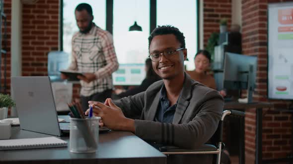 Portrait of African American Businessman Working in Disability Friendly Office