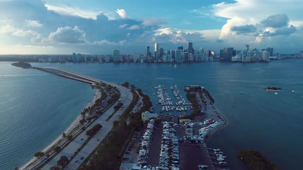 Panning wide landscape of coast city of Miami Florida United States