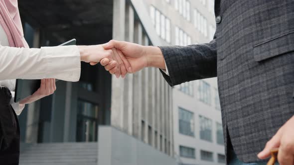 Close Up Business People Shaking Hands Successful Corporate Partnership Deal