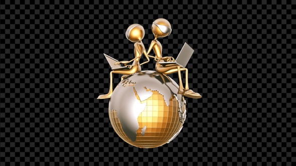 Gold Man 3D Character - Cartoon Globe Communication