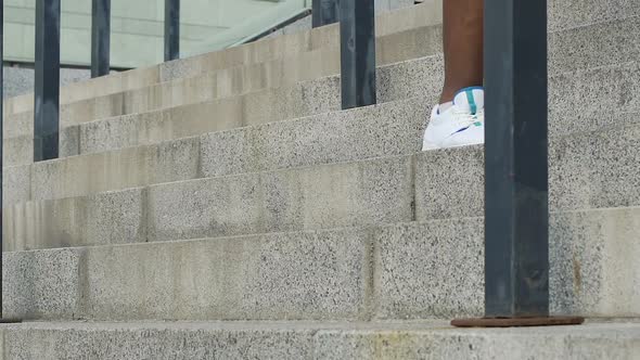 Black Man in White Sport Shoes Jogging on Stairs, Sport Lifestyle, Wellness