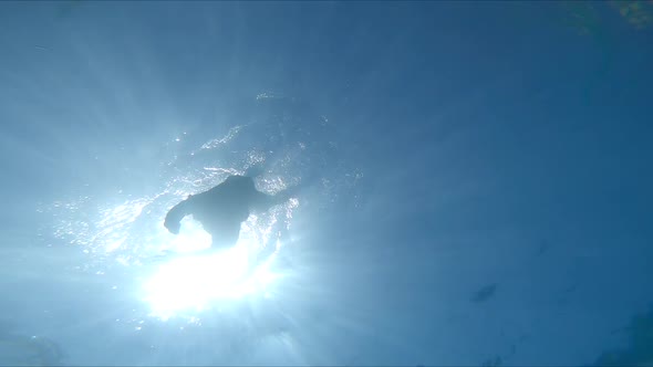 Man Swimming Underwater in Scuba Mask and Flippers