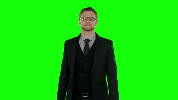 Businessman Walking. Green Screen.