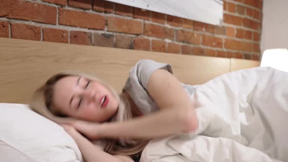 Nightmare Sleeping Woman Awakes in Shock By Scary Dream