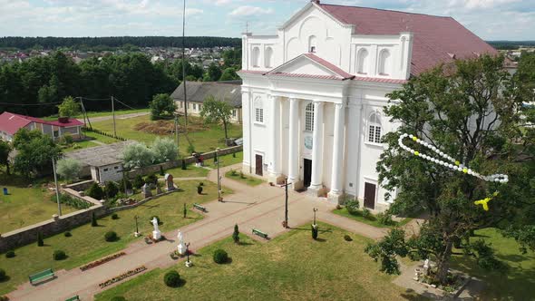 Top View of the White Church in the City of Ostrovets in the Summer of the Grodno Region Various