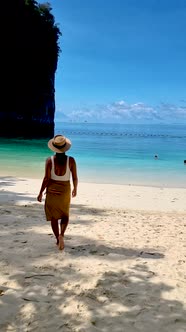 Koh Hong Island Krabi Thailand Woman on the Beach of Koh Hong Tropical White Beach with Asian Woman