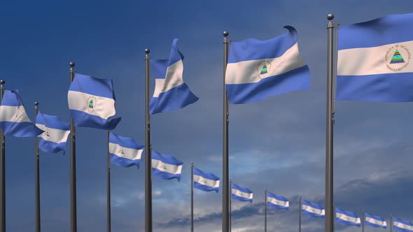 The Nicaragua Flags Waving In The Wind  4K