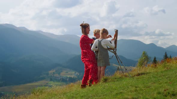 Creative Family Draw Scenery Picture Outdoor