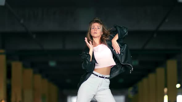 Adorable Female Dancing Outdoor Performing Hip Hop Movement