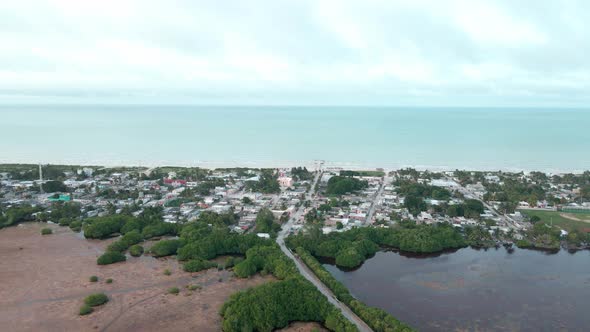 The litthe port of Sisal in Mexico and mangrove