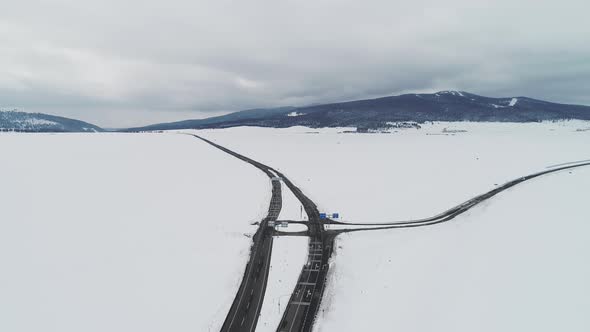 Aerial View Road in Winter