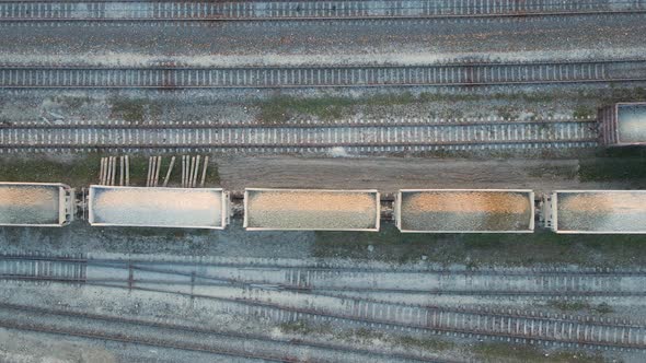 Aerial View of Cargo Train Loaded with Crushed Sandstone Materials at Mine Factory