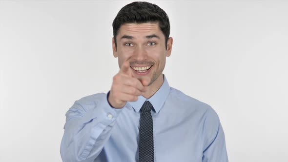 Inviting Gesture By Businessman on White Background