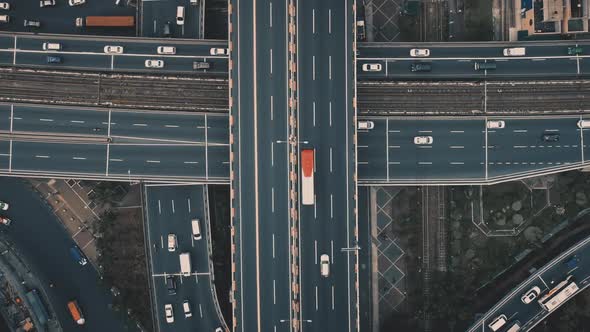 Bridge Highway with Cars Closeup Top Down Aerial