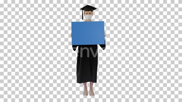 Graduate Student Girl In Protection Mask, Alpha Channel