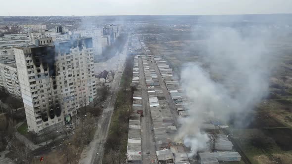 Burning Buildings After Explosions. War Footages. Ukraine Russia War