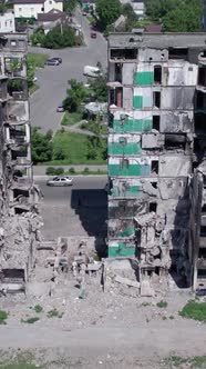 Vertical Video of a Destroyed Residential Building in Ukraine During the War