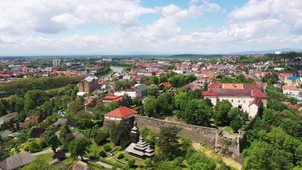 Castle in Uzhgorod Ukraine Aerial Panorama City View